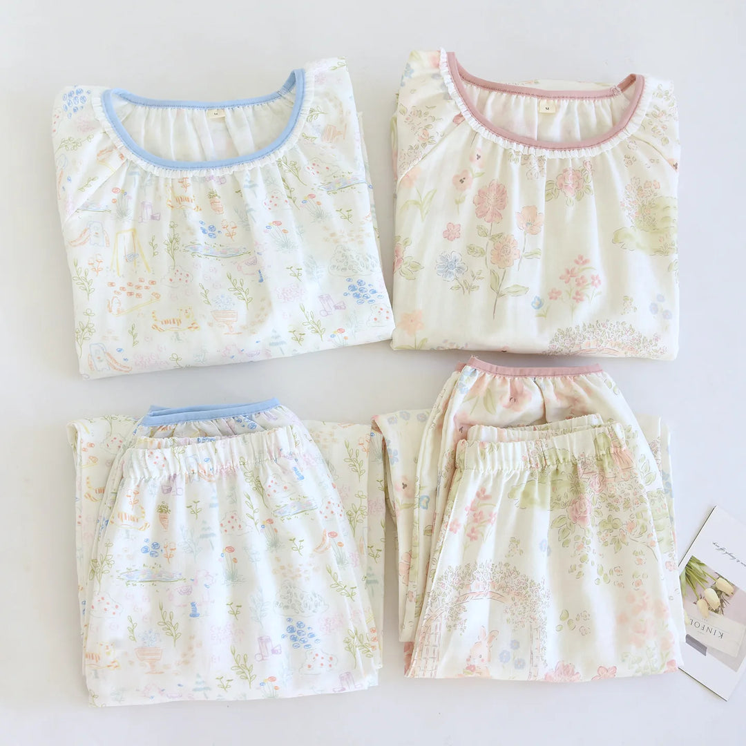Women’s Cotton Gauze Pajama Set | بيجامة قطنية نسائية للبيت - Lace Collar