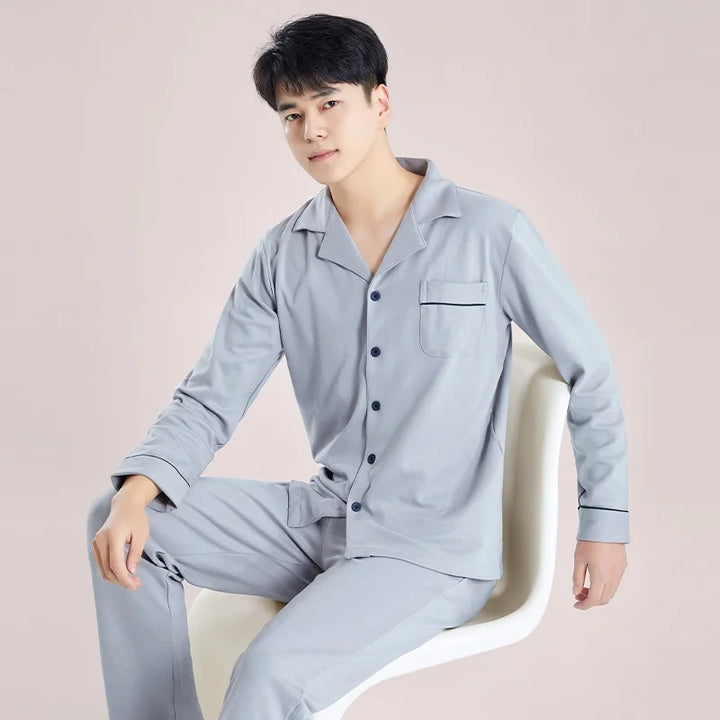 Men’s Cotton Pajama Set | Warm Button-Down Homewear
