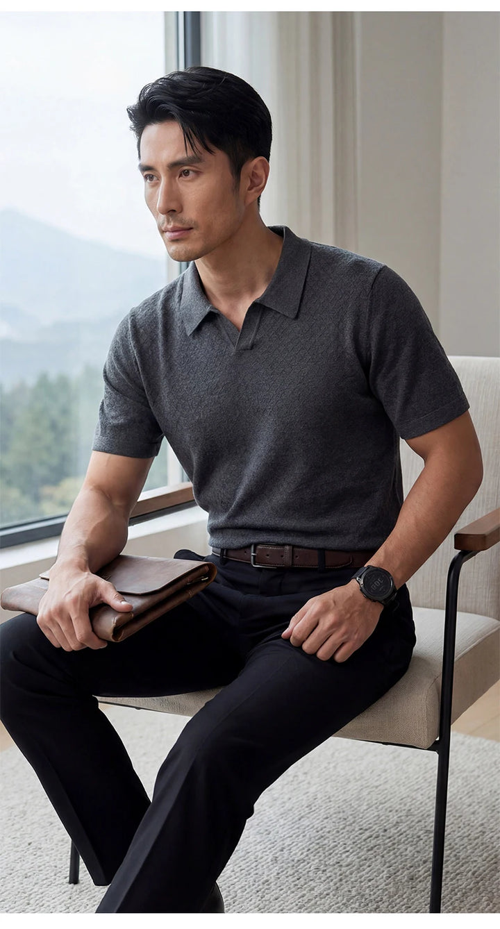 Men’s Mulberry Silk Knit Polo Shirt