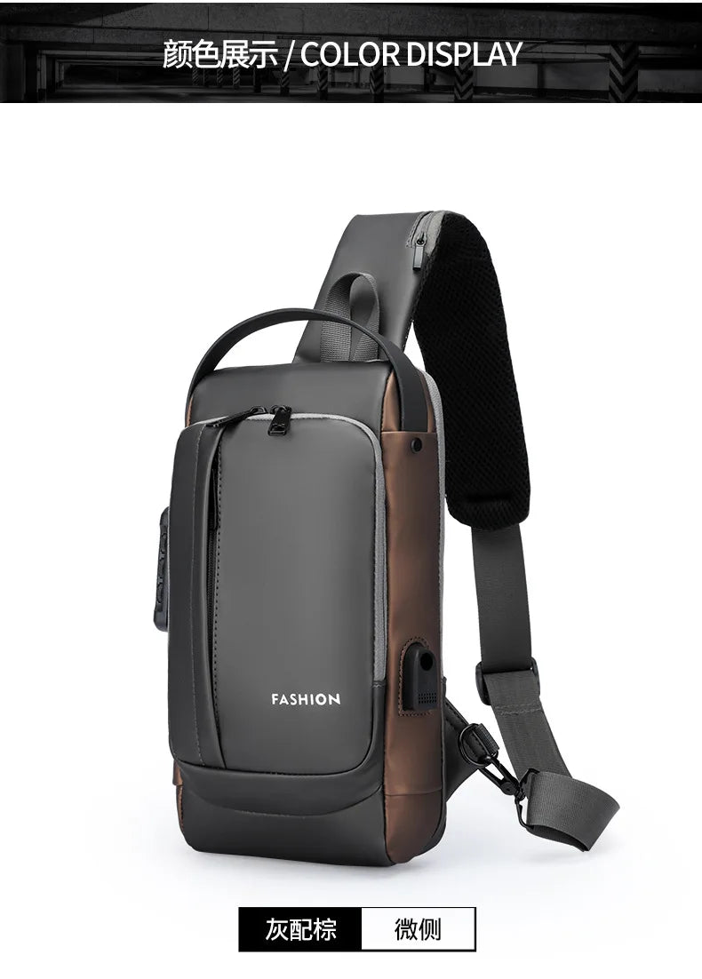 Men’s Anti-Theft Oxford Sling Chest Bag | حقيبة صدر رجالية أكسفورد مضادة للسرقة