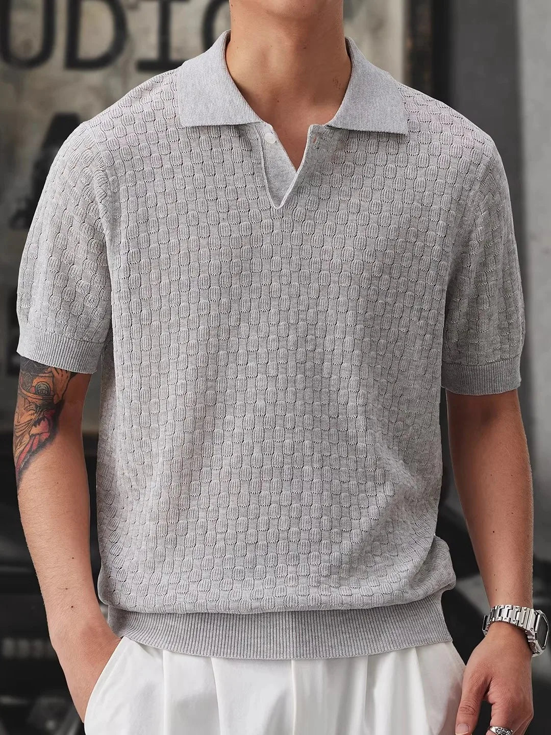 Men’s Loose Fit Knit Polo Shirt