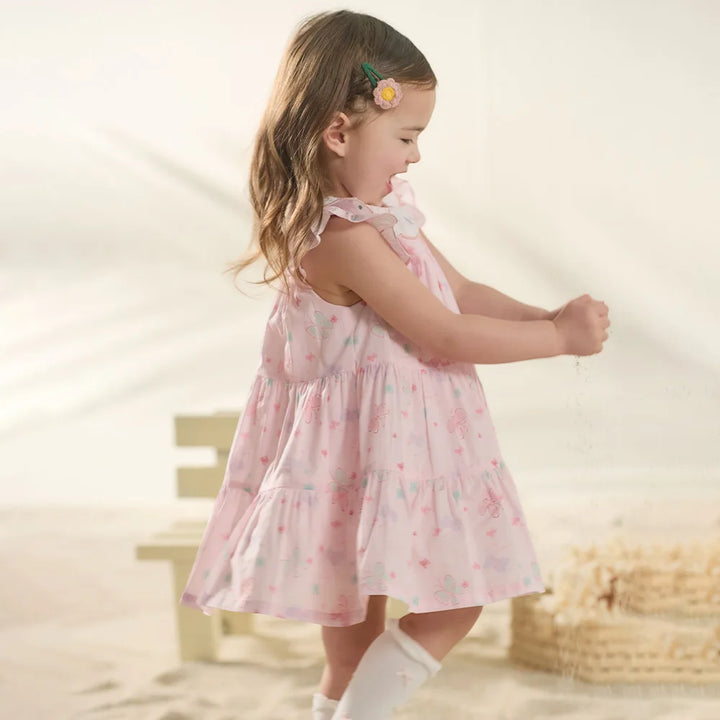 Girls Pink Butterfly Print Mesh Dress