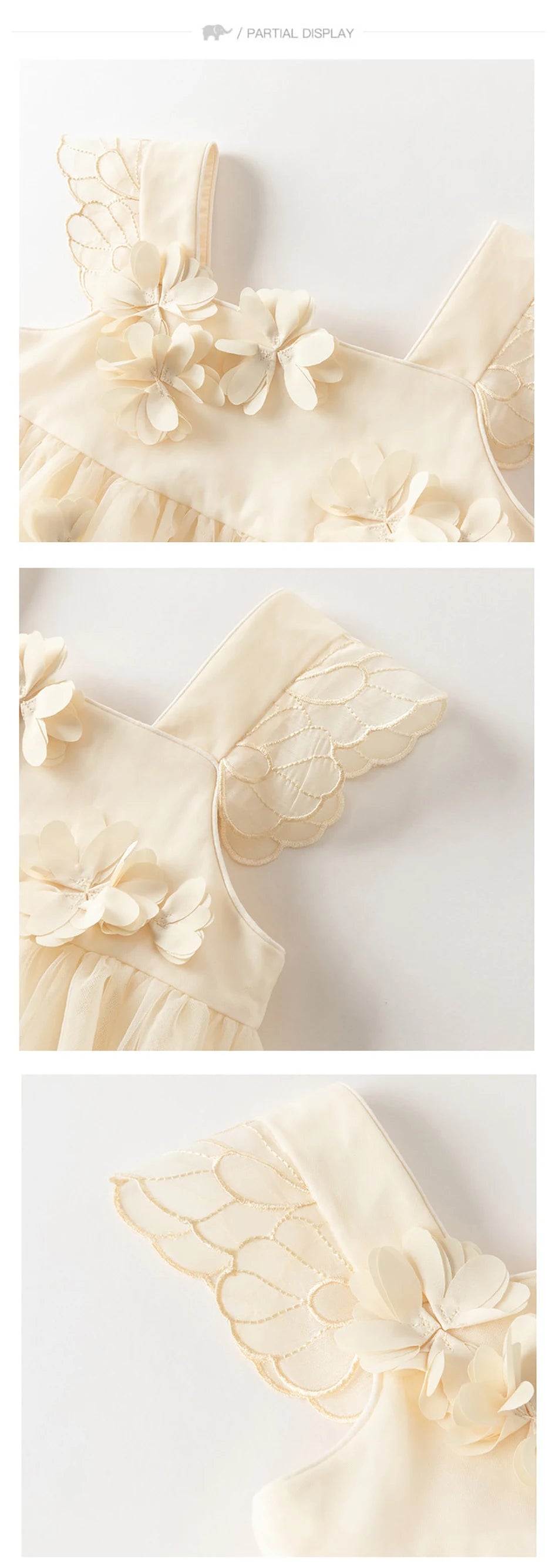 Girls Light Yellow Embroidered Mesh Dress