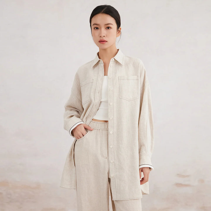 Linen Long Blouse – Minimal Elegant Loose Fit