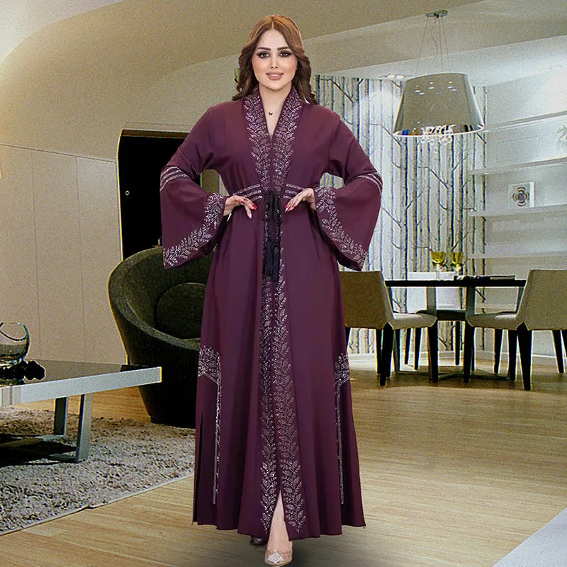 Women’s Crystal Rhinestone Open Abaya | عباية مفتوحة بتفاصيل كريستالية راقية