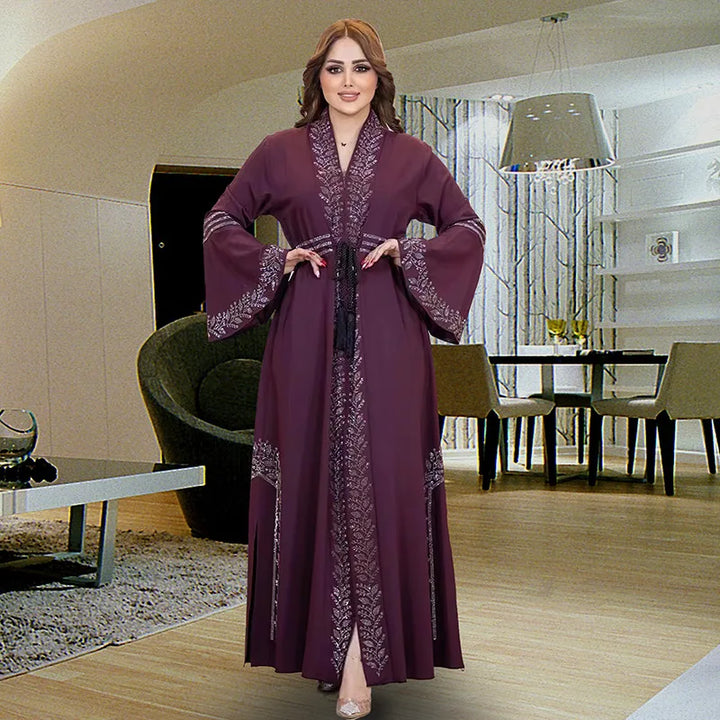 Women’s Crystal Rhinestone Open Abaya | عباية مفتوحة بتفاصيل كريستالية راقية