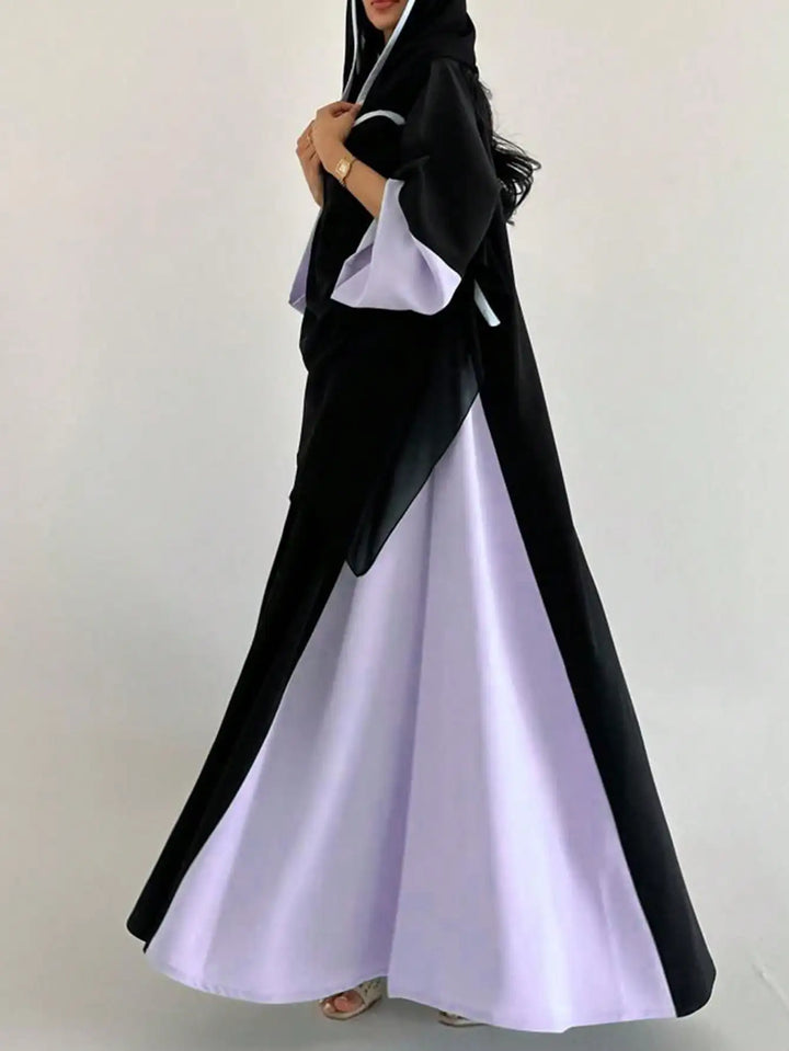 Abaya Open Front Color Block Elegant Modest