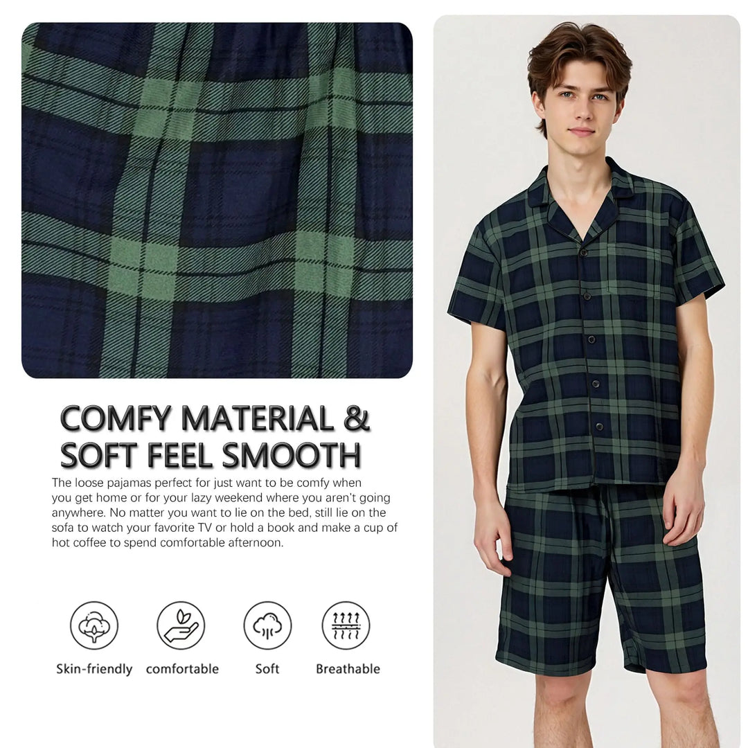 Men’s Solid Pajama Set | Short Sleeve Summer Homewear