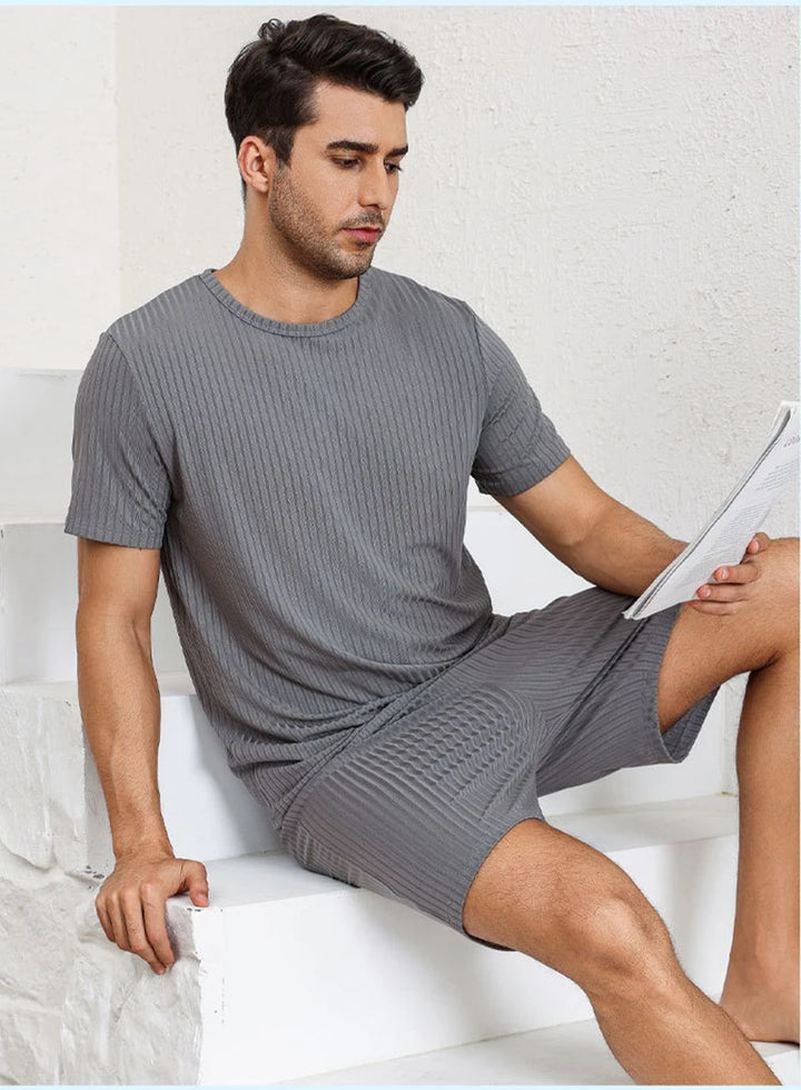 Men’s Solid Pajama Set | Lightweight Short Sleeve Summer Loungewear