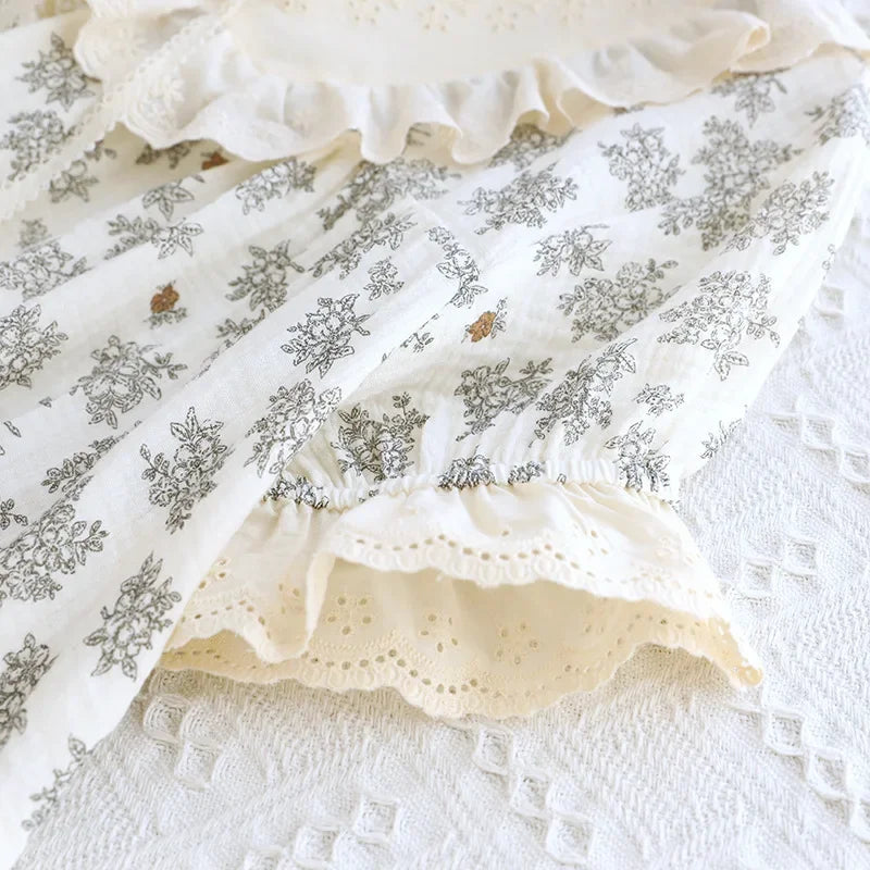 Women’s Cotton Gauze Sleep Dress | جلابية قطنية صيفية للبيت - Lace Trim