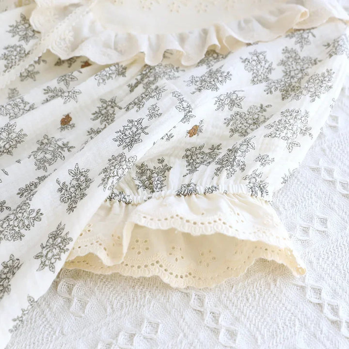 Women’s Cotton Gauze Sleep Dress | جلابية قطنية صيفية للبيت - Lace Trim