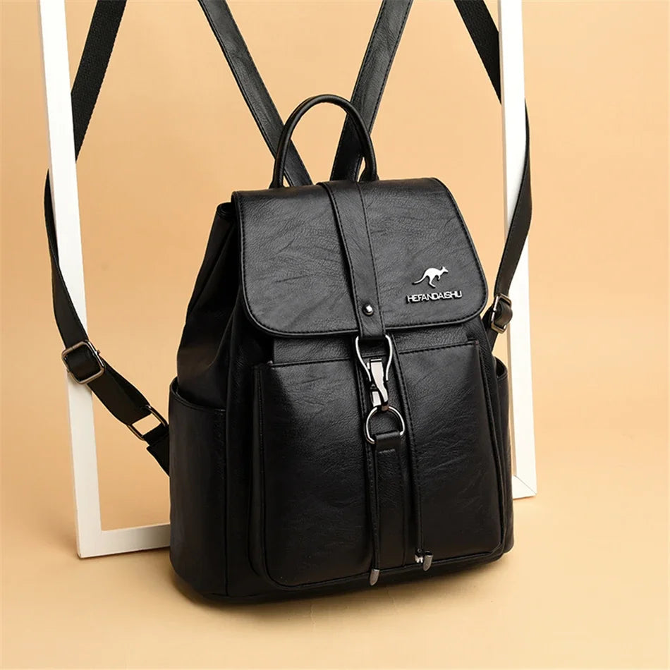 Women’s Everyday Leather-Look Backpack | حقيبة ظهر نسائية ناعمة لليوميات