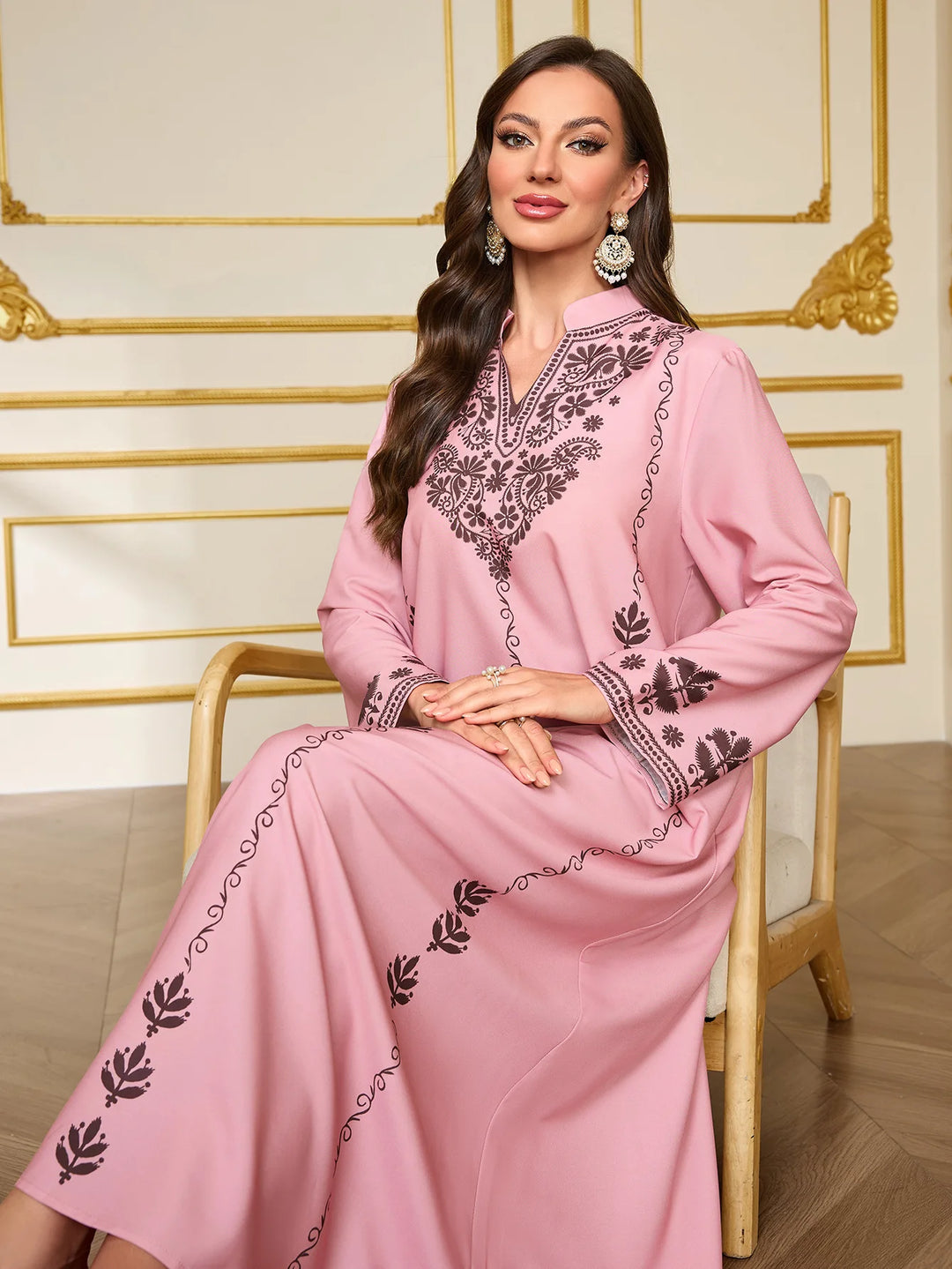 Women’s Luxe Embroidered Modest Maxi Dress | فستان طويل مطرز فاخر