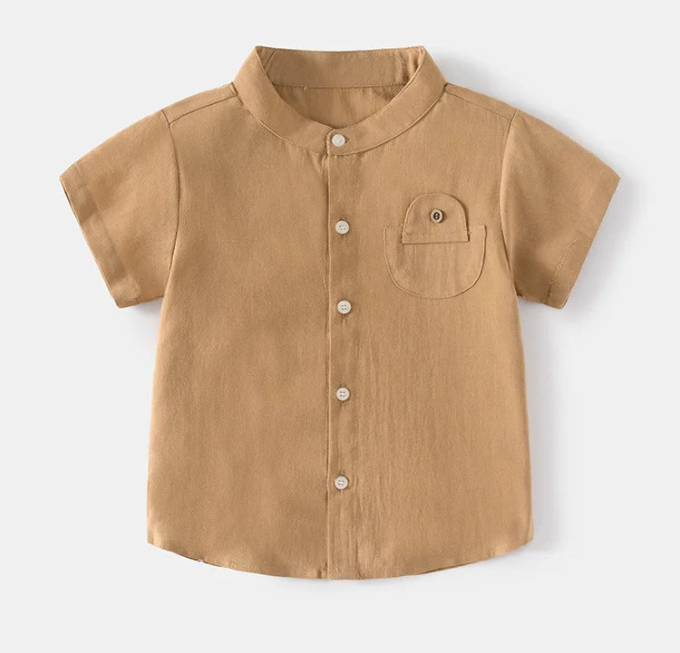 Boys’ Cotton Mandarin Collar Shirt 2–6 Years | قميص أولاد قطني بياقة ماندارين لعمر ٢–٦ سنوات