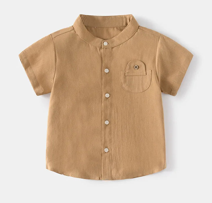 Boys’ Cotton Mandarin Collar Shirt 2–6 Years | قميص أولاد قطني بياقة ماندارين لعمر ٢–٦ سنوات