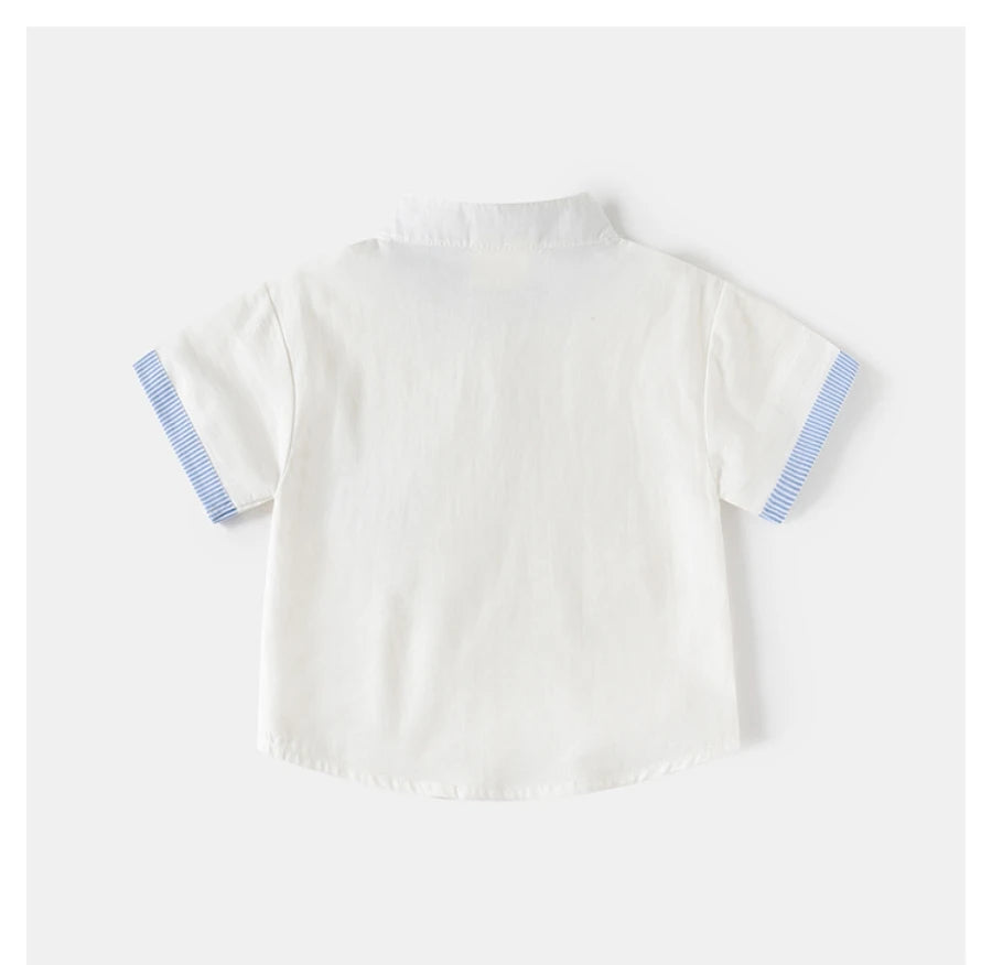 Boys’ 2T–6T Striped Mandarin Collar Shirt | قميص أطفال مخطط بياقة ماندارين لعمر ٢–٦ سنوات