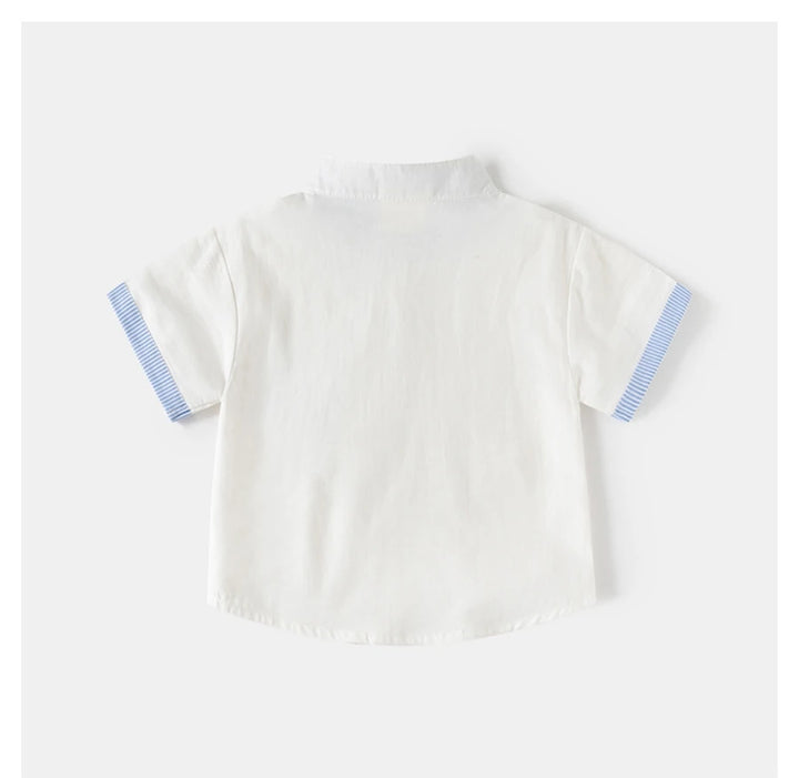 Boys’ 2T–6T Striped Mandarin Collar Shirt | قميص أطفال مخطط بياقة ماندارين لعمر ٢–٦ سنوات