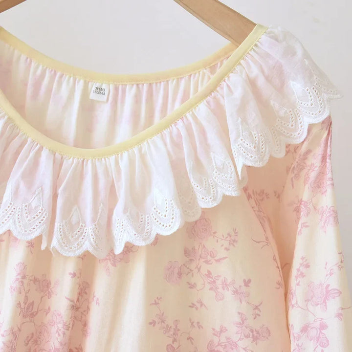 Women’s Pure Cotton Gauze Sleep Dress | جلابية بيت قطنية ناعمة بحافة دانتيل
