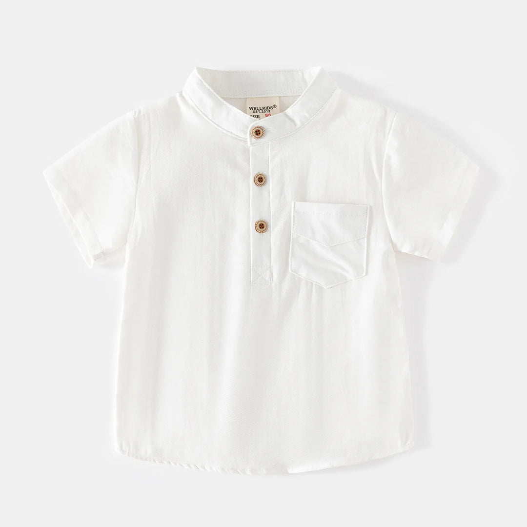 Boys’ Mandarin Collar Linen-Cotton Shirt | قميص أطفال بياقة ماندارين