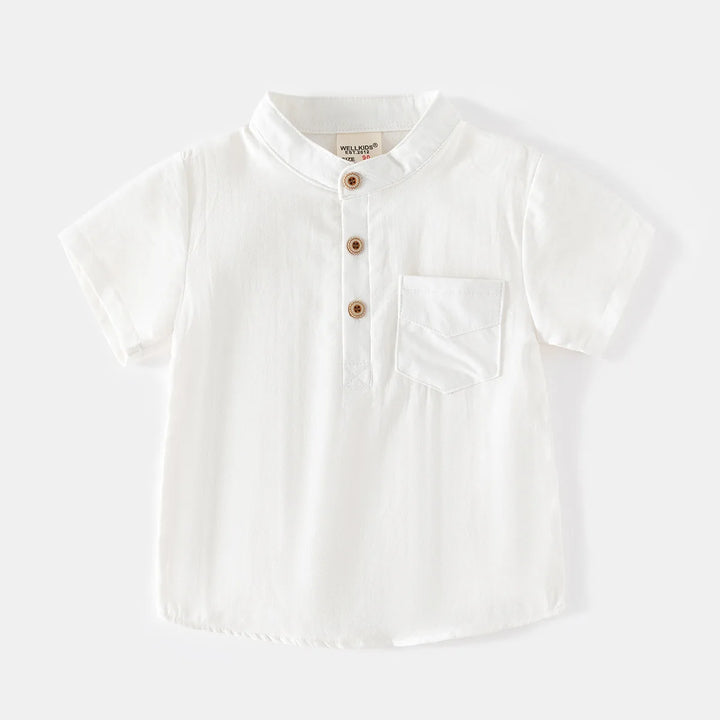 Boys’ Mandarin Collar Linen-Cotton Shirt | قميص أطفال بياقة ماندارين