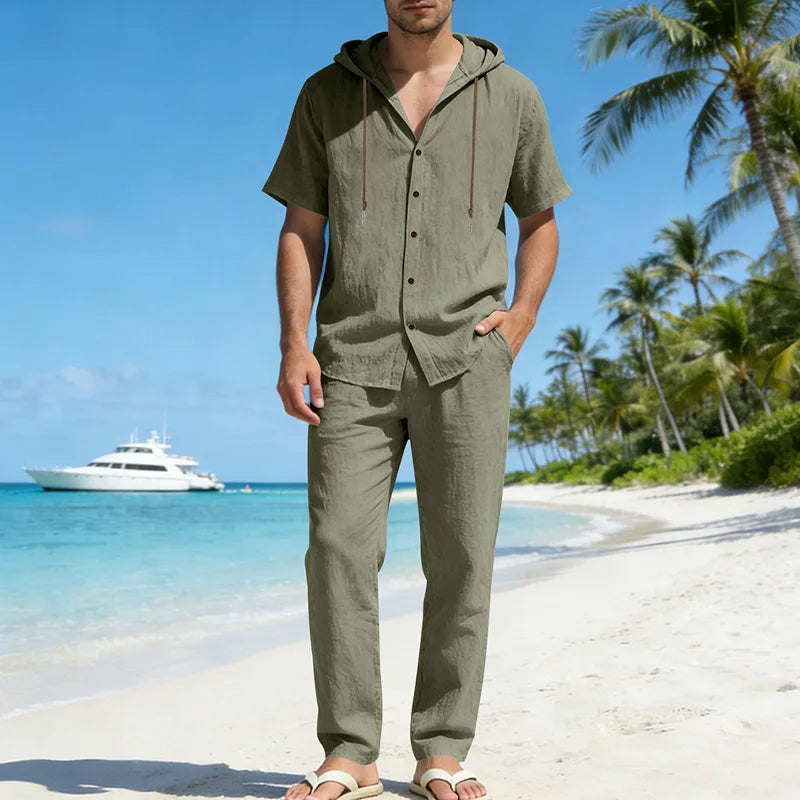 Men’s Linen Summer Set | Breathable Short Sleeve Shirt & Pants