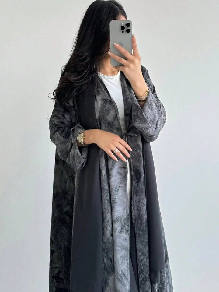Women’s Open Abaya | Artistic Tie-Dye Modest Layering Design