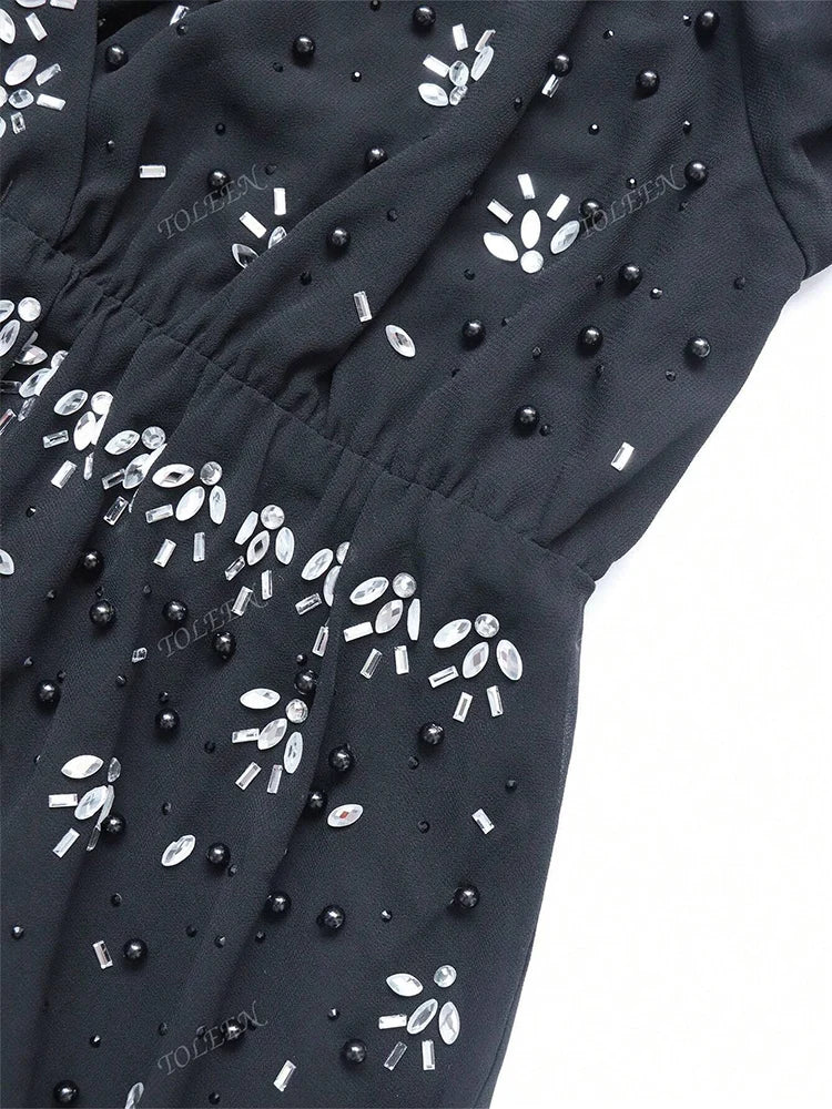 Women’s Dress | Elegant Pearl Embellished Formal Maxi Design