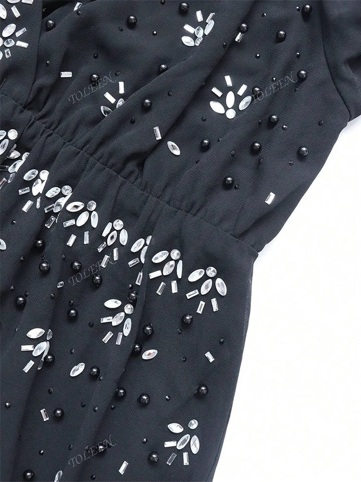 Women’s Dress | Elegant Pearl Embellished Formal Maxi Design