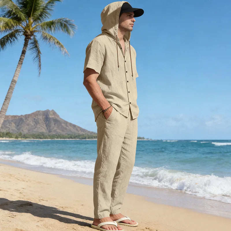 Men’s Linen Summer Set | Breathable Short Sleeve Shirt & Pants