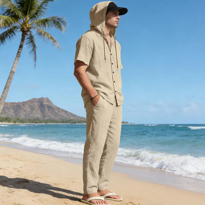 Men’s Linen Summer Set | Breathable Short Sleeve Shirt & Pants
