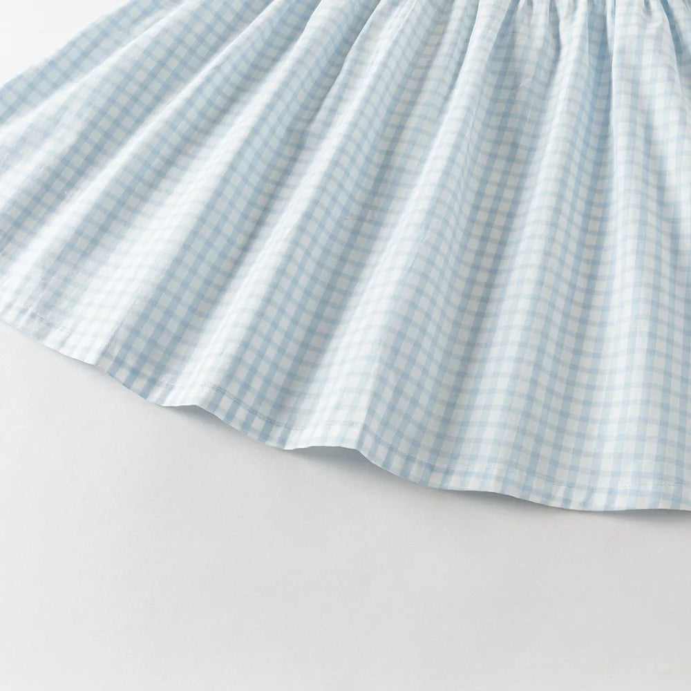 Girls Blue Plaid Cotton Dress