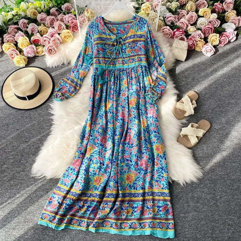 Women’s Retro Floral Long Jalabiya | جلابية نسائية طويلة بنقشة زهور
