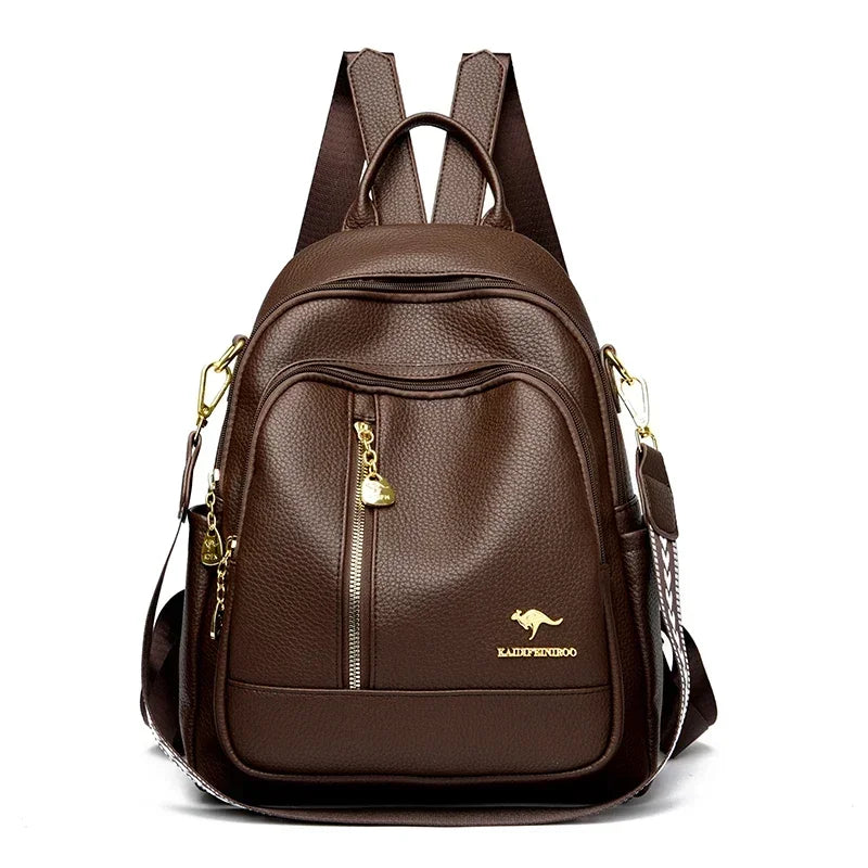 Women’s Leather-Look Travel Backpack | حقيبة ظهر نسائية أنيقة للسفر