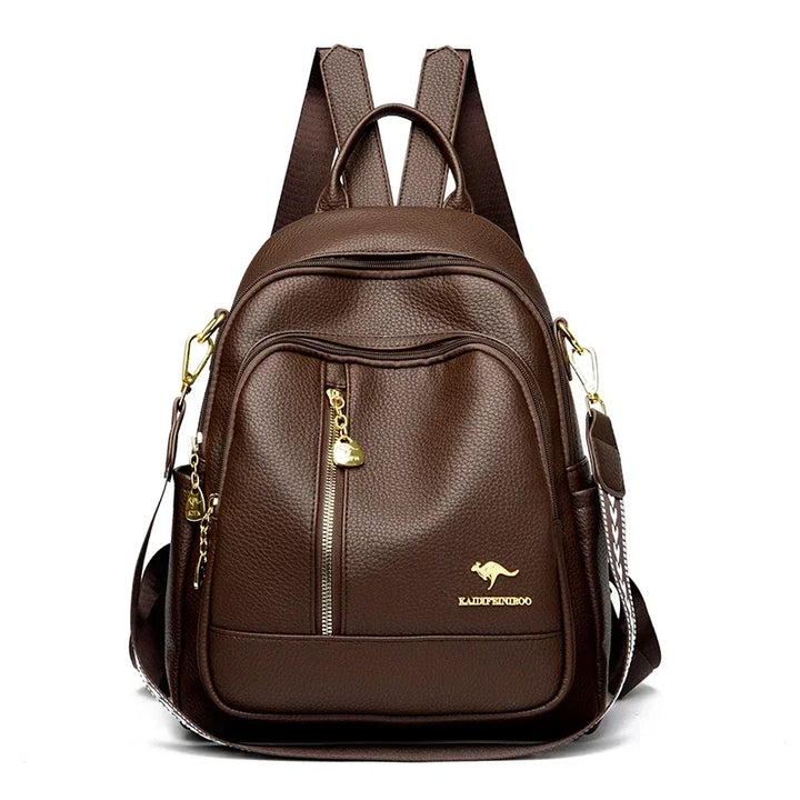 Women’s Leather-Look Travel Backpack | حقيبة ظهر نسائية أنيقة للسفر