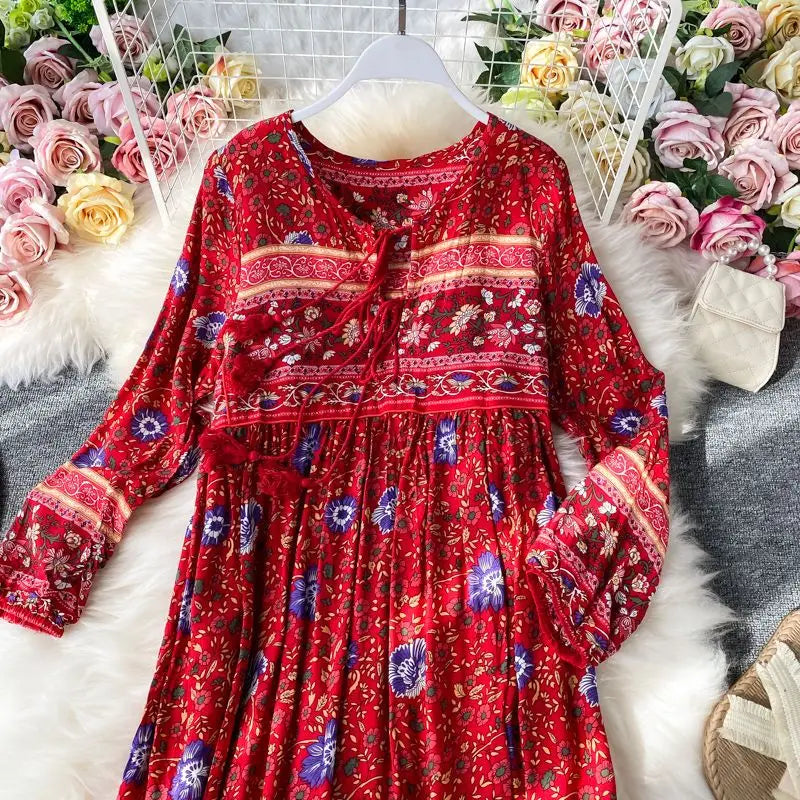 Women’s Retro Floral Long Jalabiya | جلابية نسائية طويلة بنقشة زهور