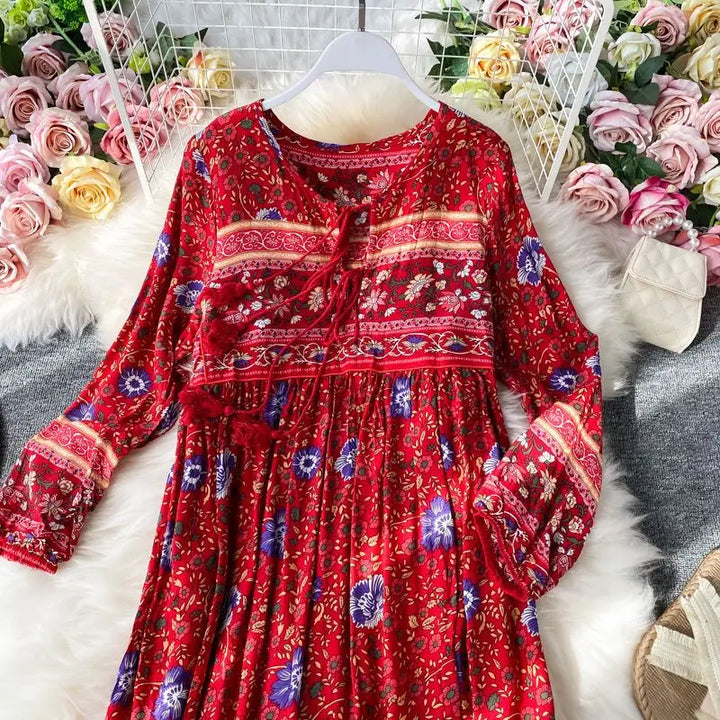 Women’s Retro Floral Long Jalabiya | جلابية نسائية طويلة بنقشة زهور