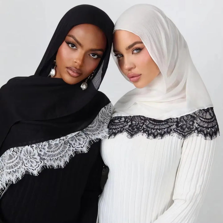 Women’s Lace Edge Hijab Scarf | Soft Everyday Drape