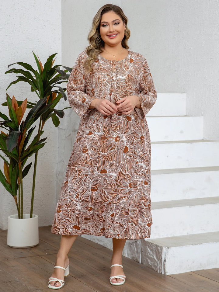 Women’s Plus Size Floral Lounge Dress | فستان بيت صيفي واسع - Brown