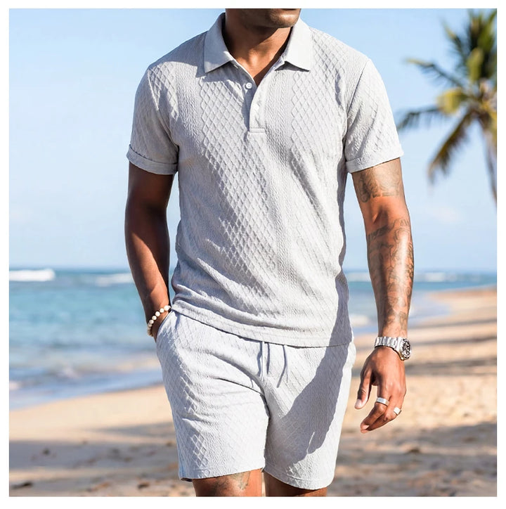 Men’s Solid Summer Set | Casual Short Sleeve Shirt & Shorts Outfit
