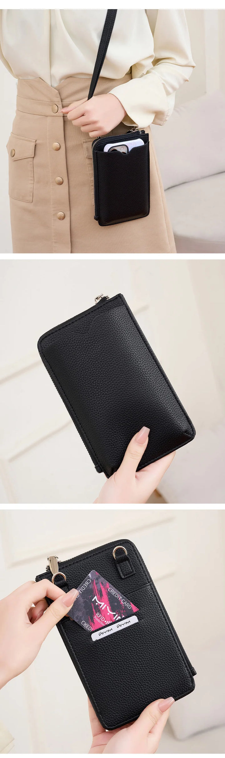 Women’s Litchi Pattern Crossbody Phone Bag | حقيبة هاتف نسائية كروس بودي بنقشة جلدية