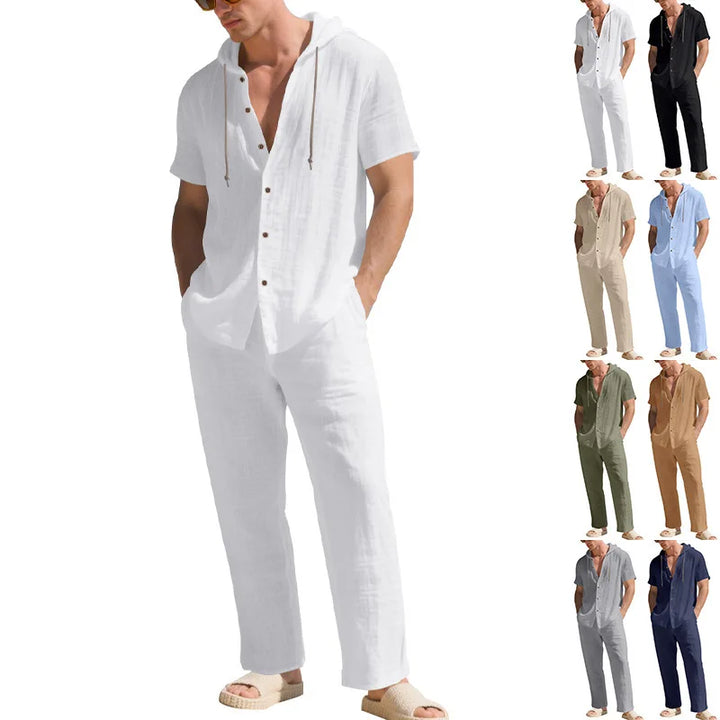 Men’s Linen Summer Set | Breathable Short Sleeve Shirt & Pants