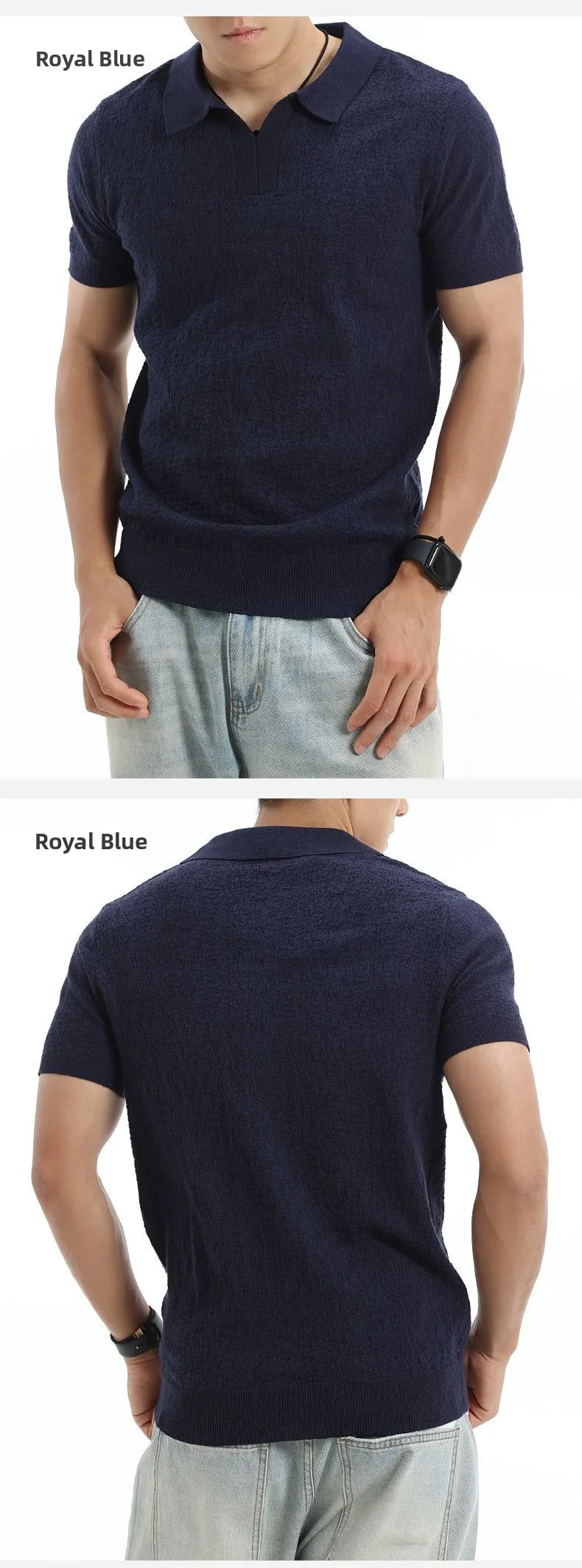 Men’s Textured Knit V-Neck Polo Shirt