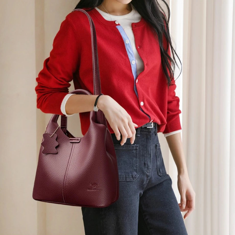 Women’s Soft Bucket Shoulder Bag | Elegant Top-Handle Tote