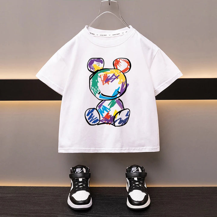 Kids’ Cartoon Bear Cotton T-Shirt 2–13Y | تيشيرت أطفال قطني بطبعة دب لعمر ٢–١٣ سنة