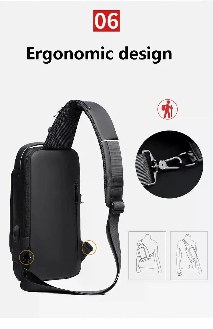 Men’s Anti-Theft Oxford Sling Chest Bag | حقيبة صدر رجالية أكسفورد مضادة للسرقة