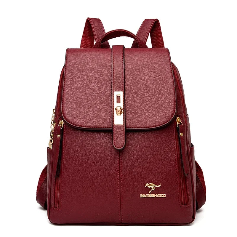 Women’s Vintage Leather-Look Backpack | حقيبة ظهر نسائية بطابع كلاسيكي