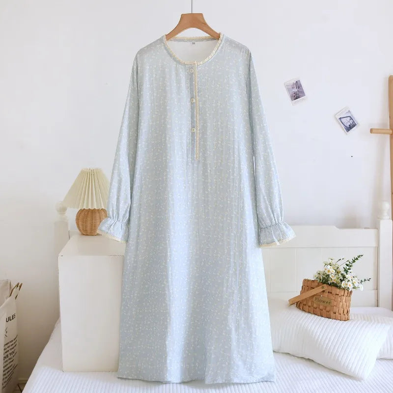 Women’s Double Gauze Cotton Nightgown | جلابية قطنية صيفية للبيت - Floral