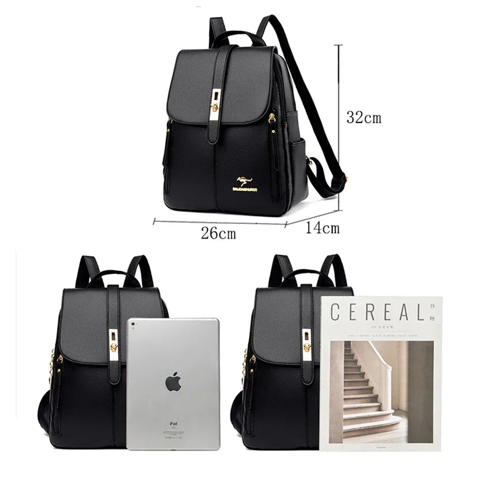Women’s Vintage Leather-Look Backpack | حقيبة ظهر نسائية بطابع كلاسيكي