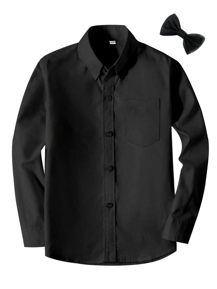 Boys’ Long Sleeve Shirt with Bow Tie 2–16 Years | قميص أولاد بأكمام طويلة وربطة عنق لعمر ٢–١٦ سنة