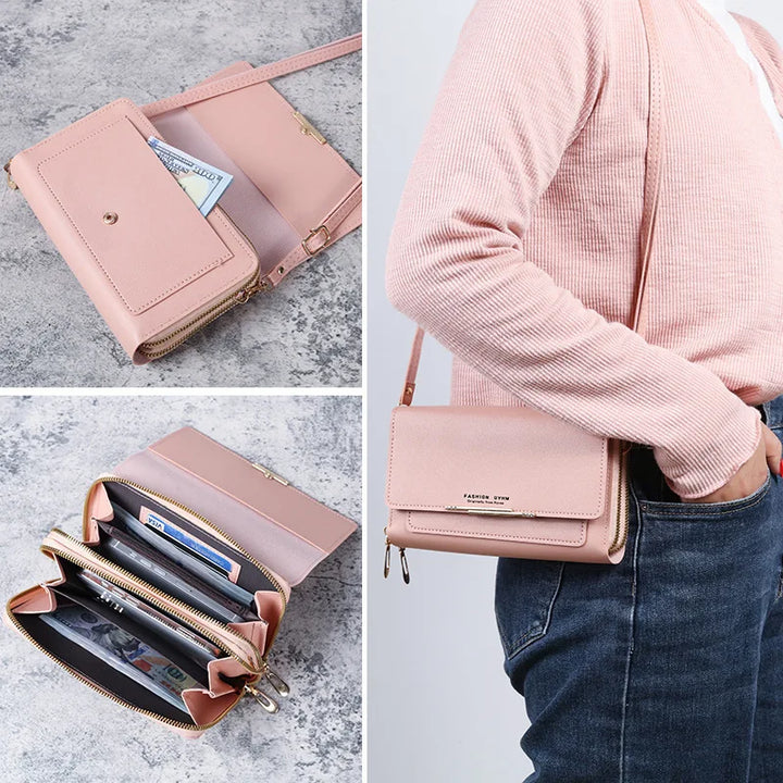 Women’s Multi-Pocket PU Crossbody Phone Bag | حقيبة هاتف نسائية متعددة الجيوب كروس بودي